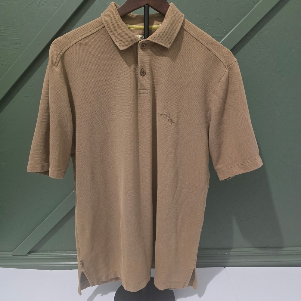Tommy Bahama‎ Pima Cotton Polo Shirt Embroidered Logo Casual Tan Medium